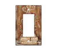 Cups Single Rocker Light Switch Cover, Rustic Coffeehouse Steam Coffee Beans Fall Brown Plastic Standard Size Accents Wall Switch Plates for Home Living Room Bedroom Bathroom Decor