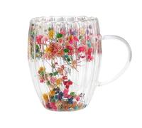 Cups with Dried Flowers, 300ml Double-Walled Clear Coffee Cup with Handle, Real Flower Glass, Drinking Cups for Hot and Cold Beverages, Tea, Coffee