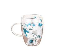 Cups with Dried Flowers, Dried Flower Glass Cups, 350 ml Double-Walled, Transparent Tea Cup with Milk Cup, Drinks Glasses for Men and Women