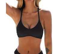 CUPSHE Bikini Top for Women Bathing Suit Criss Cross Self Tie Spaghetti Straps V Neck Black XL