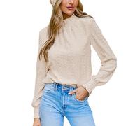 CUPSHE Lace Collar Poet Sleeve Women's Blouse, Fashionable Autumn/Winter Women's Top, beige, L