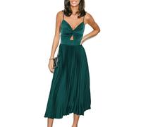 CUPSHE Maxi Dress for Women Satin V Neck Cutout Sleeveless Pleated Front Twist Long Elegant Party A Line Dresses Green XL
