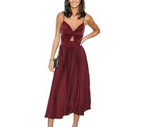 CUPSHE Maxi Dress for Women Satin V Neck Cutout Sleeveless Pleated Front Twist Long Elegant Party A Line Dresses Burgundy L