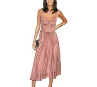 CUPSHE Maxi Dress for Women Satin V Neck Cutout Sleeveless Pleated Front Twist Long Elegant Party A Line Dresses Pink