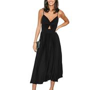 CUPSHE Maxi Dress for Women Satin V Neck Cutout Sleeveless Pleated Front Twist Long Elegant Party A Line Dresses Black