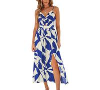 CUPSHE Maxi Dresses for Women V Neck Beach Tropical Sleeveless Casual Cutout Twisted Side Split Sun Dress Summer Formal Dress Midnight Blue
