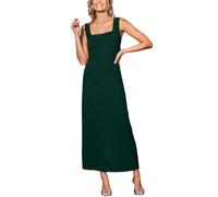 CUPSHE Maxi Fall Dress for Women Square Neck Sleeveless Back Slit Wide Straps Long Elegant Party A Line Dress 2024 Green L