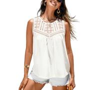 CUPSHE Summer Tops Vests for Women Women's Clothing Sleeveless Lace Crochet Crewneck Blouse Dressy Beach Cover ups Vacation Outfits White M