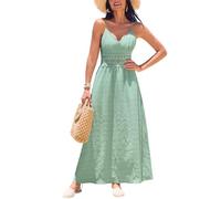 CUPSHE Women Backless Maxi Beach Summer Dress V Neck Lace Cutout Back Tie Spaghetti Strap Casual Wedding Guest Dresses Mint Green M