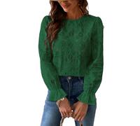 CUPSHE Women Blouse Cutout Flower Top Round Neck Long Sleeve Elastic Cuffs Elegance Shirt Mint Green XS