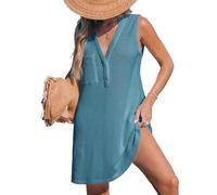 CUPSHE Women Cover Up Waffle Knit Swimsuit Coverup V Neck Sleeveless Swimwear Beach Mini Dress White M