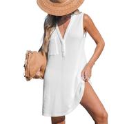 CUPSHE Women Cover Up Waffle Knit Swimsuit Coverup V Neck Sleeveless Swimwear Beach Mini Dress White XL