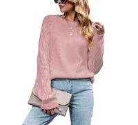CUPSHE Women Jumper Long Sleeve Crew Neck Knit Sweater Lightweight Pullover Autumn Winter Jumper Top Blush Pink L