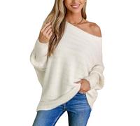 CUPSHE Women Jumper Off The Shoulder Sweater Fall 2024 Fuzzy Knit Long Sleeve Oversized Pullover Top White L