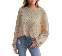CUPSHE Women Jumper Sweater Rainbow Pom Ribbed Long Sleeves Colorful Pullover Tops Teddy L