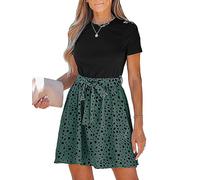 CUPSHE Women Mini Dress Geo Print Belted Combo Dress Short Sleeves Crew Neck Casual Summer Dresses A-Line Cocktail Sage Green L
