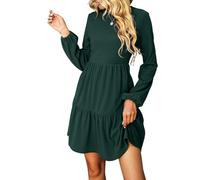 CUPSHE Women Mini Dress Ribbed Tiered Layered A-line Fall Round Neck Knitted Casual Party Tunic Dress Green S