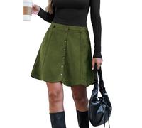 CUPSHE Women Mini Skirt Faux Suede High Waist A-Line Button Front Shorts Casual Vacation Skirts Green S