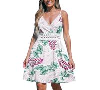 CUPSHE Women Mini Wrap Dress V Neck Tropical Floral Crochet Sleeveless Adjustable Straps A-Line Summer Dress White Floral S