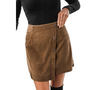 CUPSHE Women Mini Wrap Skirt High Waist Button Front Outdoor Autumn Casual Skirts with Zipper Brown M
