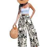 CUPSHE Women Pants Tropical Floral Wide Leg Pants Straight Leg Fit Casual Dressy, L Black
