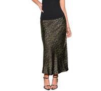 CUPSHE Women Satin Midi Skirt Elegant A-Line High Waist Lightweight Mermaid Skirt for Work Evening Casual Wear Green Black Leopard L