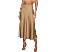 CUPSHE Women Satin Midi Skirt Elegant A-Line High Waist Lightweight Mermaid Skirt for Work Evening Casual Wear Champagne L