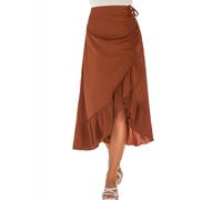 CUPSHE Women Skirt High Waist Ruched Wrap Side Drawstring Ruffle Hem Asymmetric Elegant Summer Skirt Red S