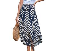 CUPSHE Women Skirts Abstract Smocked Midi Skirt High Waist Coverup Casual Vacation, Navy Blue, XL