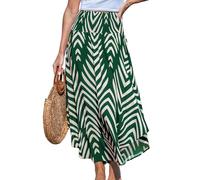 CUPSHE Women Skirts Abstract Smocked Midi Skirt High Waist Coverup Casual Vacation, Palm Green, S