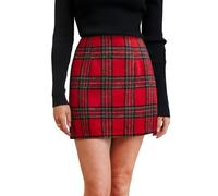 CUPSHE Women Skirts High Waist Plaid Bodycon Tube Pencil Short Mini Skirt Red Green M