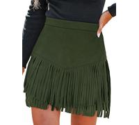 CUPSHE Women Skirts Terra Cotta High Waist Fringe Casual Bodycon A-Line Office Pencil Ladies Mini Skirt, Olive Green, XL