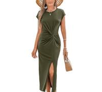 CUPSHE Women Summer Dress Round Neck Twist Side Split Casual Sundress Holiday Vacation Beach Maxi Dresses Olive Green XL