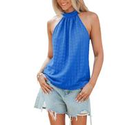 CUPSHE Women Summer Tank Tops Sleeveless Halter Neck Off The Shoulder Vest Tops Tunic Textured Casual Business Cami Blouse Shirt Blue S