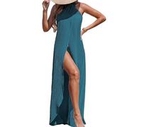 CUPSHE Women Swim Cover Up Woven High Neckline Sleeveless Front Slit Maxi Dress Beach Cover Up
