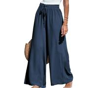 CUPSHE Women Trousers Drawstring Wide Leg High Waist Casual Beach Lightweight Summer Trousers Blue L