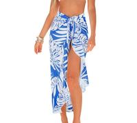 CUPSHE Womens Beach Cover Ups Sarong Ruffle Hem Bikini Wraps Chiffon Print Skirts for Summer White Leaf, M
