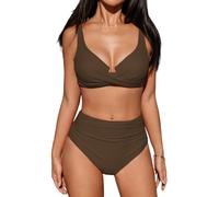 CUPSHE Women's Bikini Sets High Waisted Underwire Adjustable Straps Ruched Full Coverage Bottom Two Pieces Swimsuit Royal Blue S