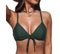 CUPSHE Women's Bikini Top Swimsuit V Neck Knot Bunny Tie Cross Back Adjustable Straps Swimwear Dark Green M