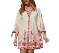 CUPSHE Women's Blouse Dress V Neck Long Sleeve Loose Shirt Dress Button Front Casual Dresses Bikini Cover Up Beach Dress White Rose M