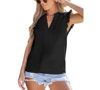 CUPSHE Women's Blouses Notched Neck Sleeveless Tops Ruffled Trim Woven Casual Womens Tee Shirt for Spring Summer, Black, XL