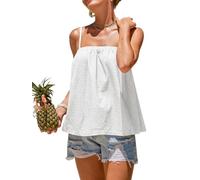 CUPSHE Women's Cami Top Square Neck Sleeveless Blouse Jacquard Textured Flowy Adjustable Spaghetti Strap Summer Beach Vacation Tank Tops White M