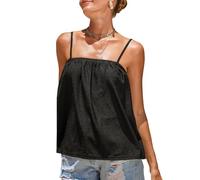 CUPSHE Women's Cami Top Square Neck Sleeveless Blouse Jacquard Textured Flowy Adjustable Spaghetti Strap Summer Beach Vacation Tank Tops Black S