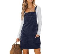 CUPSHE Women's Casual Mini Dress Square Neck Corduroy Solid Pocket Front Wide Straps Short Overall Dresses Navy