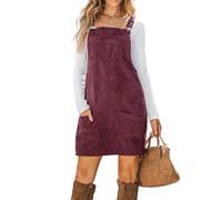 CUPSHE Women's Casual Mini Dress Square Neck Corduroy Solid Pocket Front Wide Straps Short Overall Dresse Wine Red L