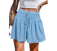 CUPSHE Women's Casual Shorts Smocked High Rise Bathing Suit Cover Up Wide Leg Beach Summer Shorts Sky Blue S