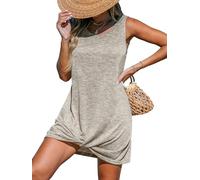 CUPSHE Women's Cover Up Round Neck Sleeveless Front Hem Twist Mini Flowy Asymmetrical Beachwear Summer, Sandy Neutral, S