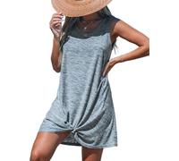 CUPSHE Women's Cover Up Round Neck Sleeveless Front Hem Twist Mini Flowy Asymmetrical Beachwear Summer, Heather Grey, S