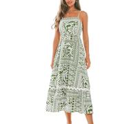 CUPSHE Women's Floral Printed Square Neck Sleeveless Smocked Beach Flowy Maxi Dress Green