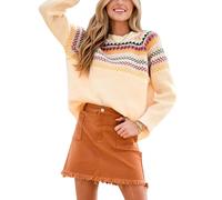 CUPSHE Women's Jumper Long Sleeve Geo Pattern Chunky Knit Pullover Sweaters Tops Khaki S